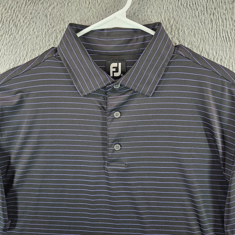 FootJoy Mens ProDry Golf Polo Shirt Large Black Purple Striped Performance L